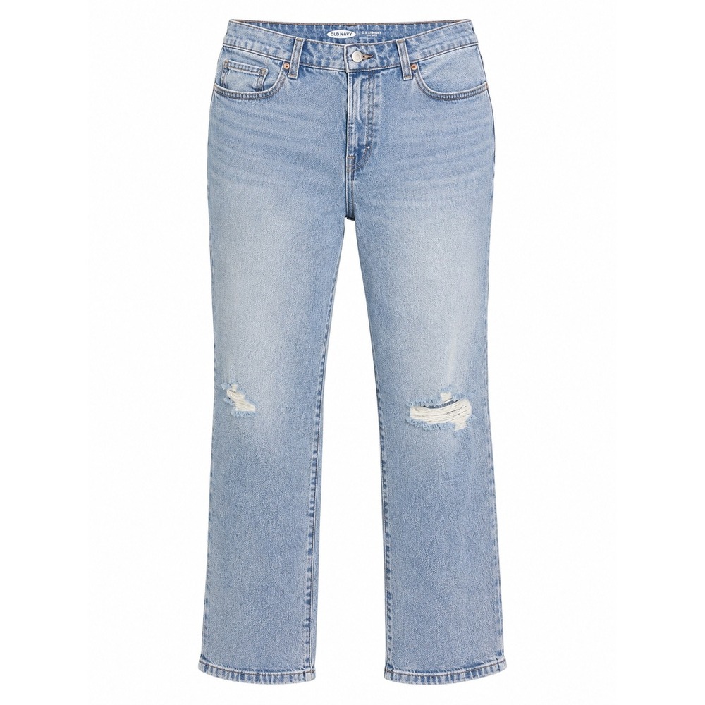 Old Navy O.G. Straight High Rise Distressed Button Fly Light Wash Jeans Blue 16